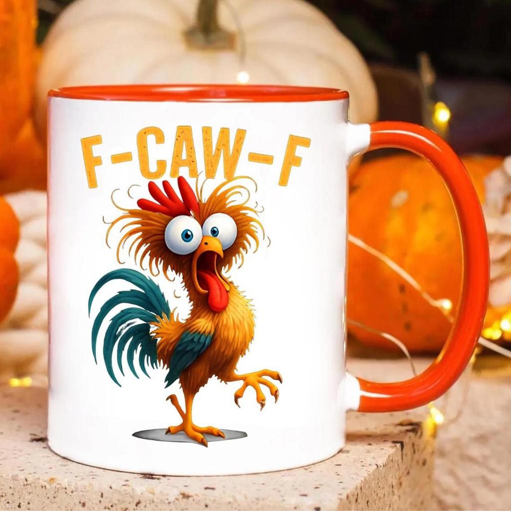 Funny F-Caw-F Chicken Coffee Mug 350ml Novelty Ceramic Rooster Coffee Mugs Tea Cup For Men Women Friends Chicken Lovers