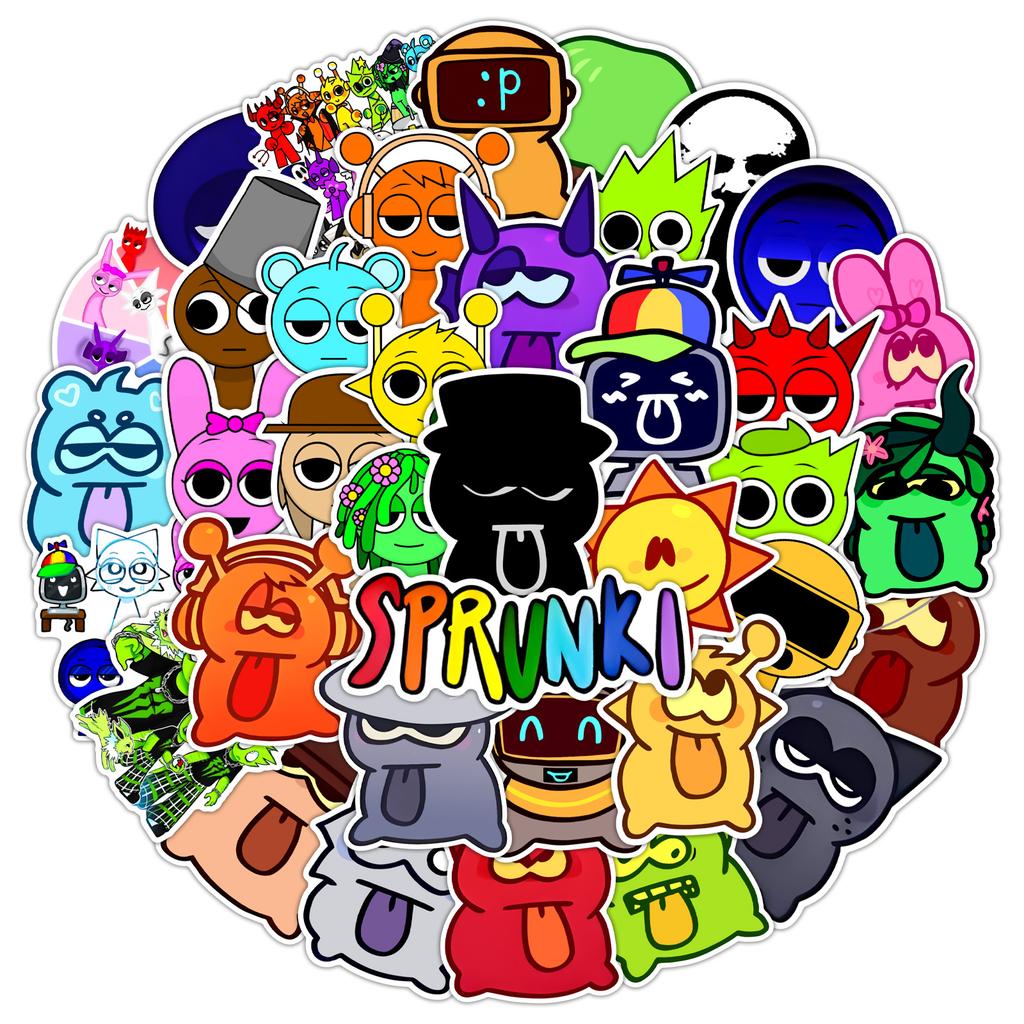 Non-Toxic Sprunki 52Pcs/Set Stick-On Decals For Skateboard Laptop Guitar Fridge Phone Luggage - Assorted Sticker Set Toy