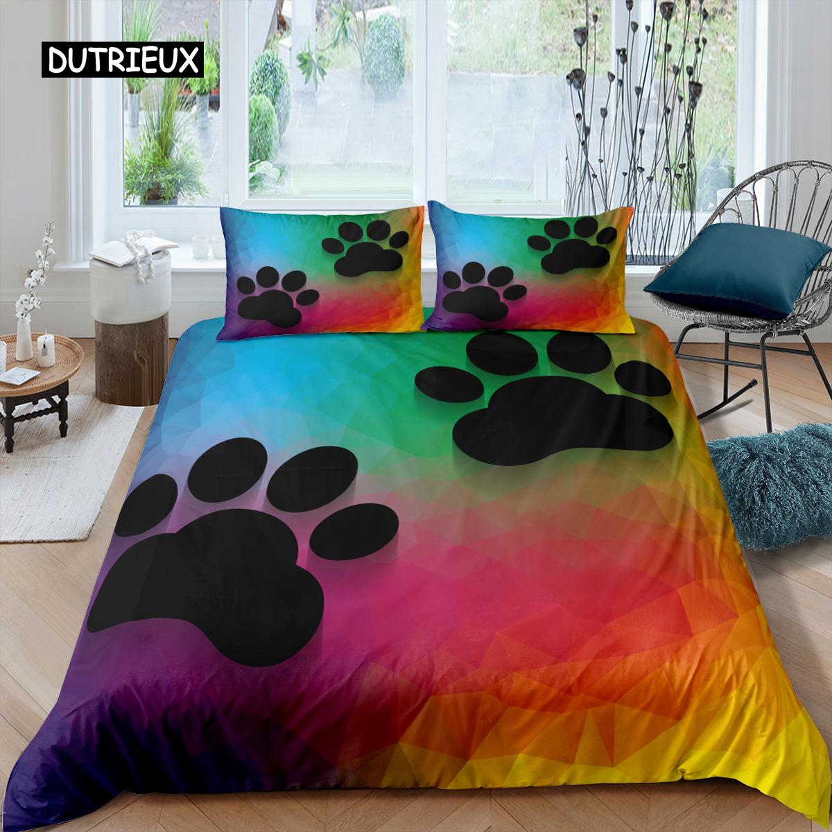 

Пододеяльник с рисунком следов ног, детский комплект постельного белья с акварелью, следы животных, разноцветные щенячьи лапки, разноцветное граффити, пододеяльник EU single(135x200cm)