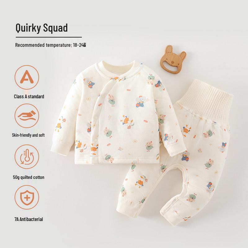 Jingqi Baby High-Waisted Cotton Pajama Set for Girls - Padded, Warm, and Perfect for Spring/Autumn