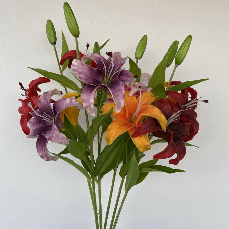 Long Pu Threehead Lily Artificial Flower Decor For Home And Photography Displays