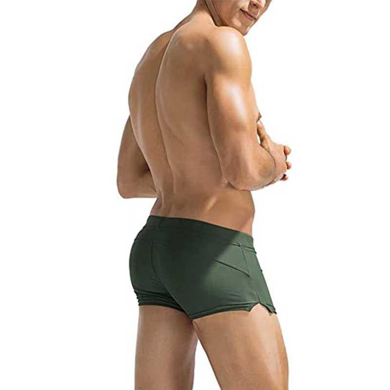 

2024 Men s Quick-Dry High-Waisted Swim Trunks - Fashionable Solid Mid-Length Lace-up Boxer Briefs Small