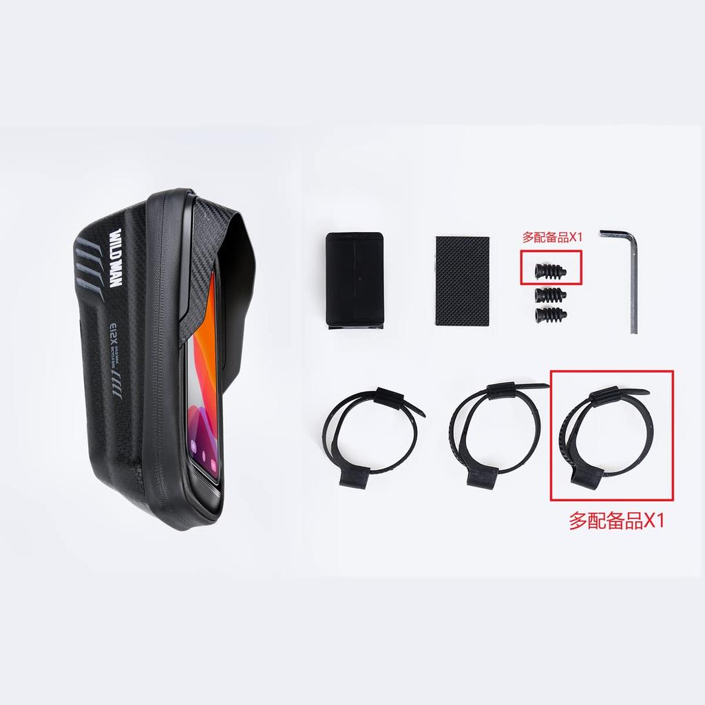 WILD MAN Quick Release Touchscreen Bike Frame Top Tube Bike Phone Front Frame Ideal for and MTB Cycling Bag, Bag, Mountain, Road, (E12X, Black)