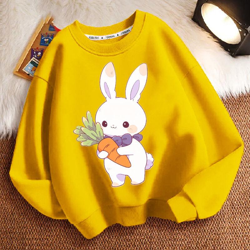 

Милое худи с круглым вырезом и принтом маленького кролика для детей, модный повседневный топ с длинным рукавом для мальчиков и девочек на весну и осень 130