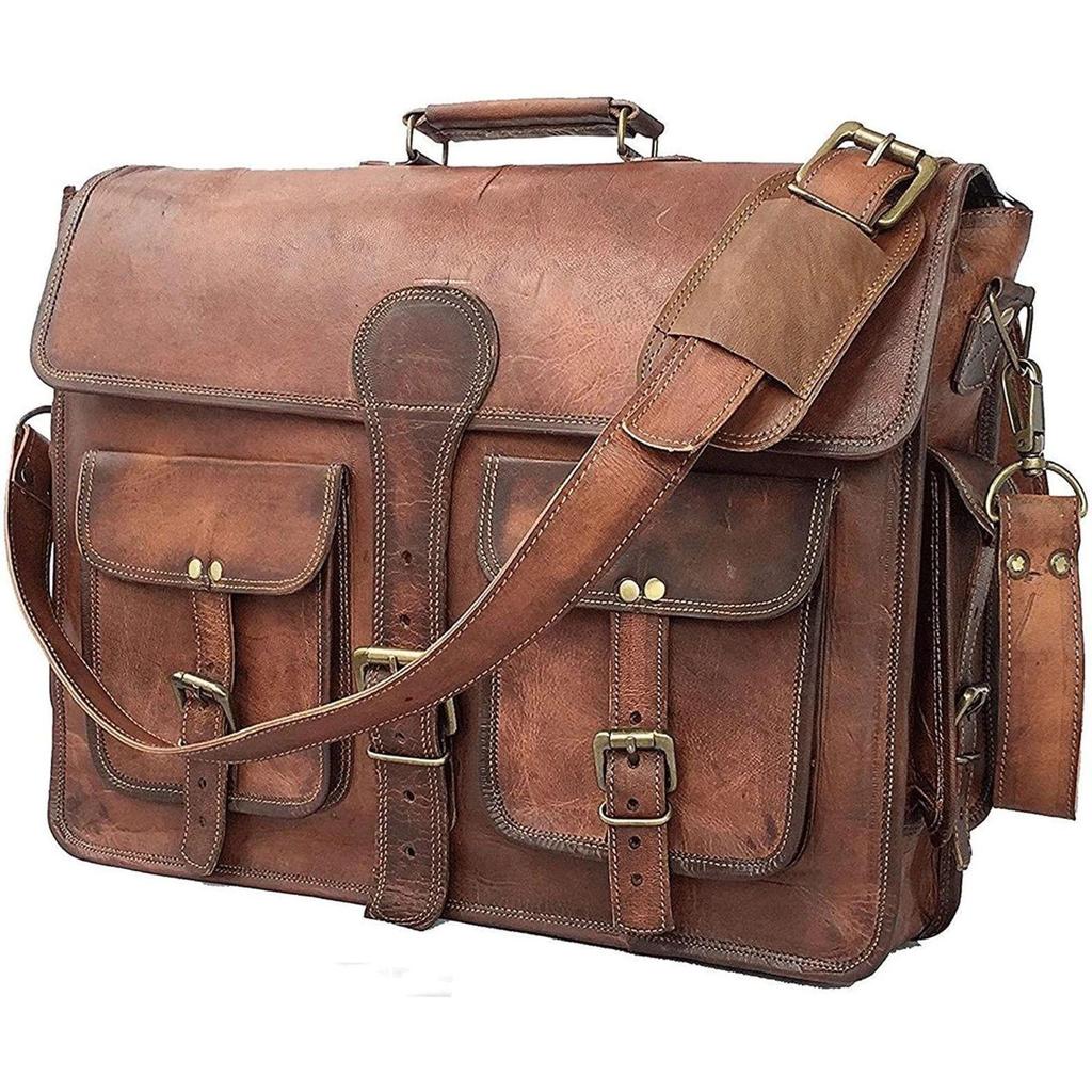 Genuine Vintage Brown Leather Messenger Bag Shoulder Laptop Bag Briefcase