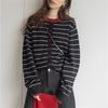 Autumn and winter new contrasting color striped knitted cardigan women's design sense versatile temperament niche sweater jacket top