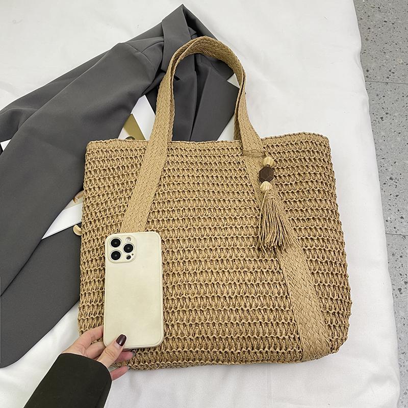Summer Woven Shoulder Bag Women Beach Shoulder Bag Female Straw Knitted Handmade Large Capacity Handbag Purse Travel Tote Bags