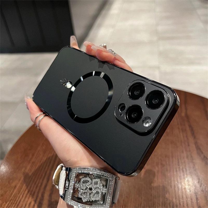 Frosted magnetic suction for iPhone 17pro phone case, Apple 15pro electroplating 14pro lens film 16pro iPhone17 чёрный
