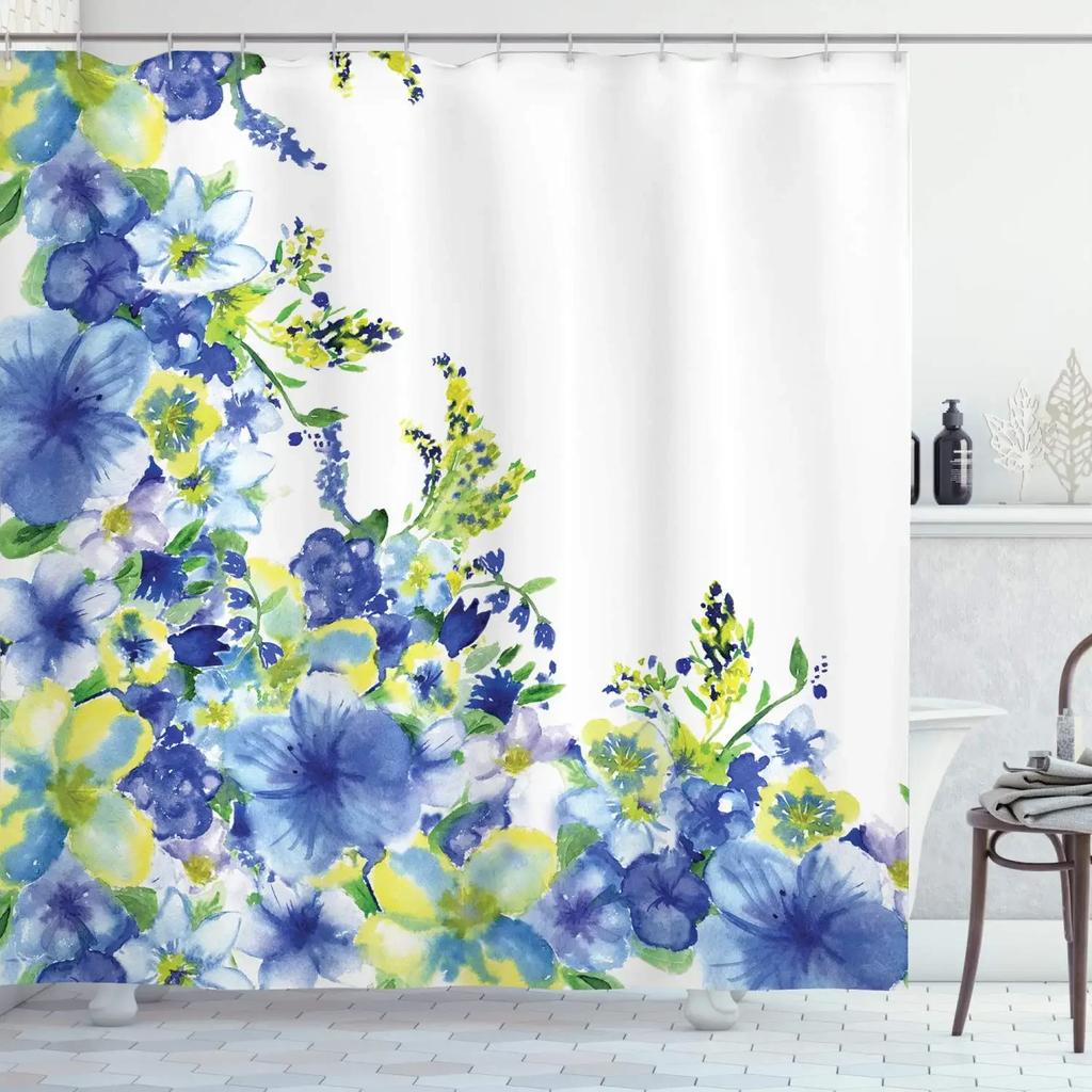 Waterproof Bath Shower Curtain Stained Glass Meadow Flower Dragonfly Polyester Fabric Bathtub Curtain Home El Bathroom Bath Shower Curtain