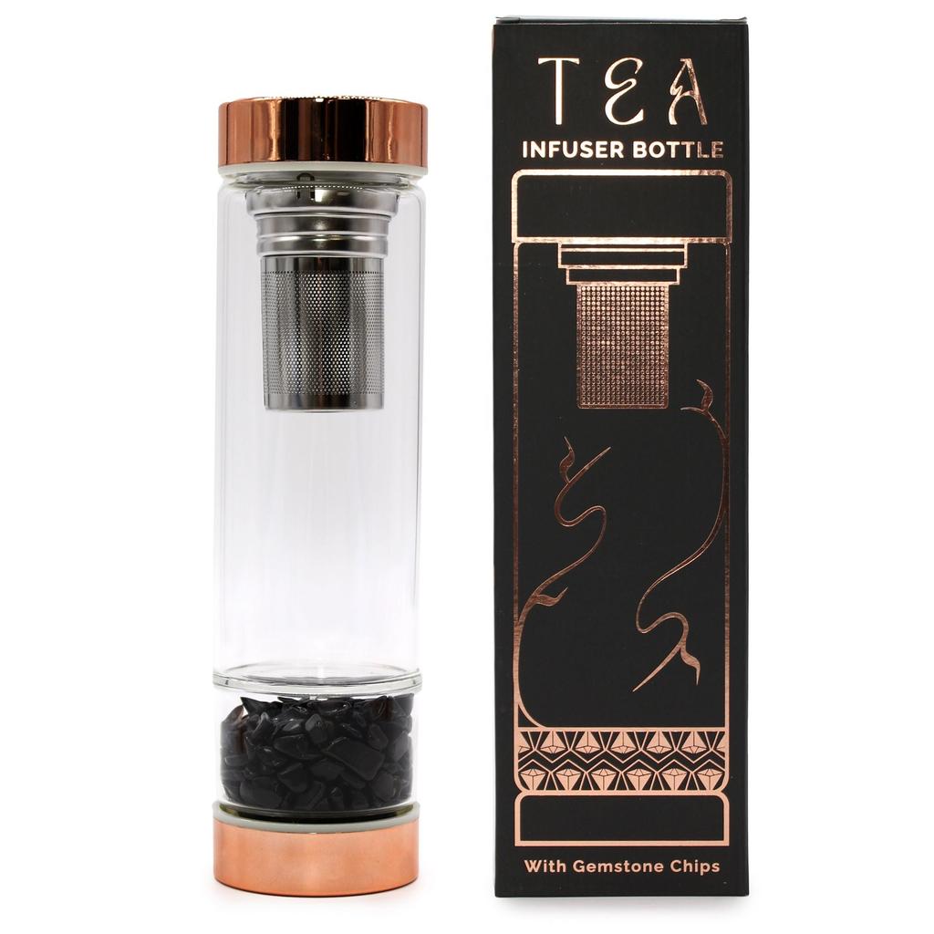 Tea Infuser Bottle Glass Onyx Crystal Rose Gold