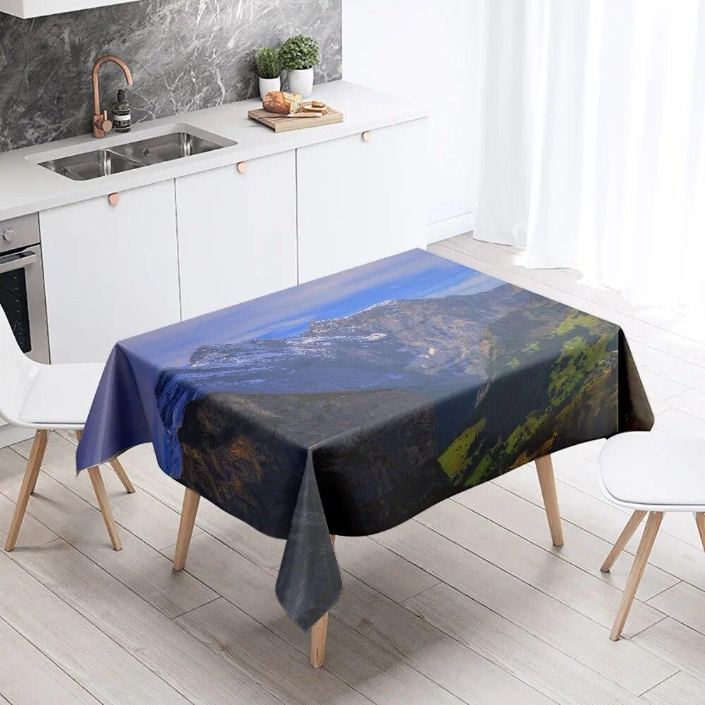 Natural Scenery Tablecloth Landscape  Anti-fouling Waterproof Rectangular Kitchen Dining Table Home Decoration