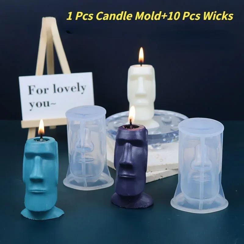 DIY Kerzenform Abstraktes Gesicht 3D Irreguläre Silikonform Elastisch Handgefertigtes Kerzenwerkzeug mit Docht Seifenform