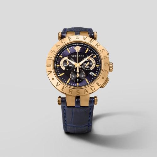 VERSACE V-RACE CHRONO Men's Watch, Navy Dial, Quartz Movement, Water Resistant, Sapphire Crystal, 42mm, VERQ00120