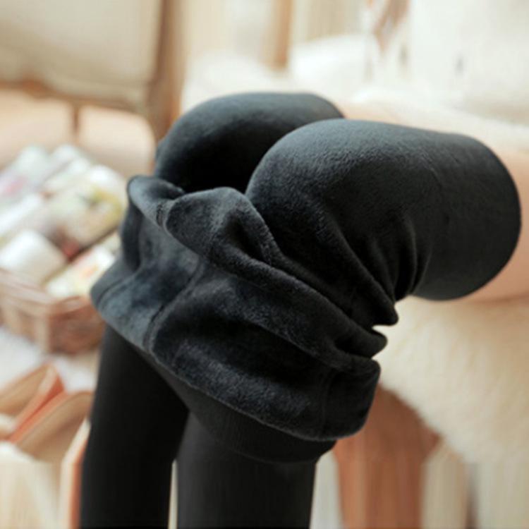 Plus-Size Fleece-Lined Thick Leggings, Pearl Velvet Polyester, Warm Footed Pants for Autumn & Winter