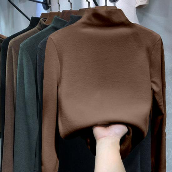 Dámská oboustranně sametově broušená košile s polovičním vysokým límcem, slim fit, hřejivá, s dlouhým rukávem - jednobarevná, podzim/zima.