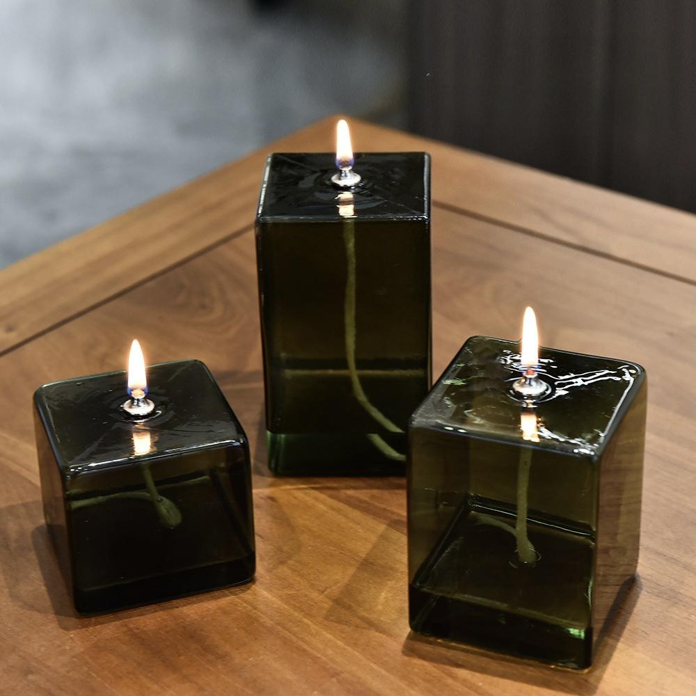 Creative Colored Square Glass Oil Lamp Desktop Smokeless Pastry Oil Lamp European Modern Home Tables Centerpieces Decoration