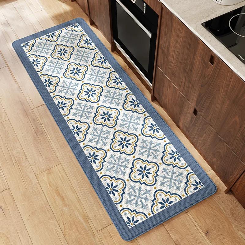 Ins Style PU Leather Kitchen Floor Mat Nordic Oil and Water Resistant Carpet Washable Thickened Anti Slip and Anti Fall Foot Pad