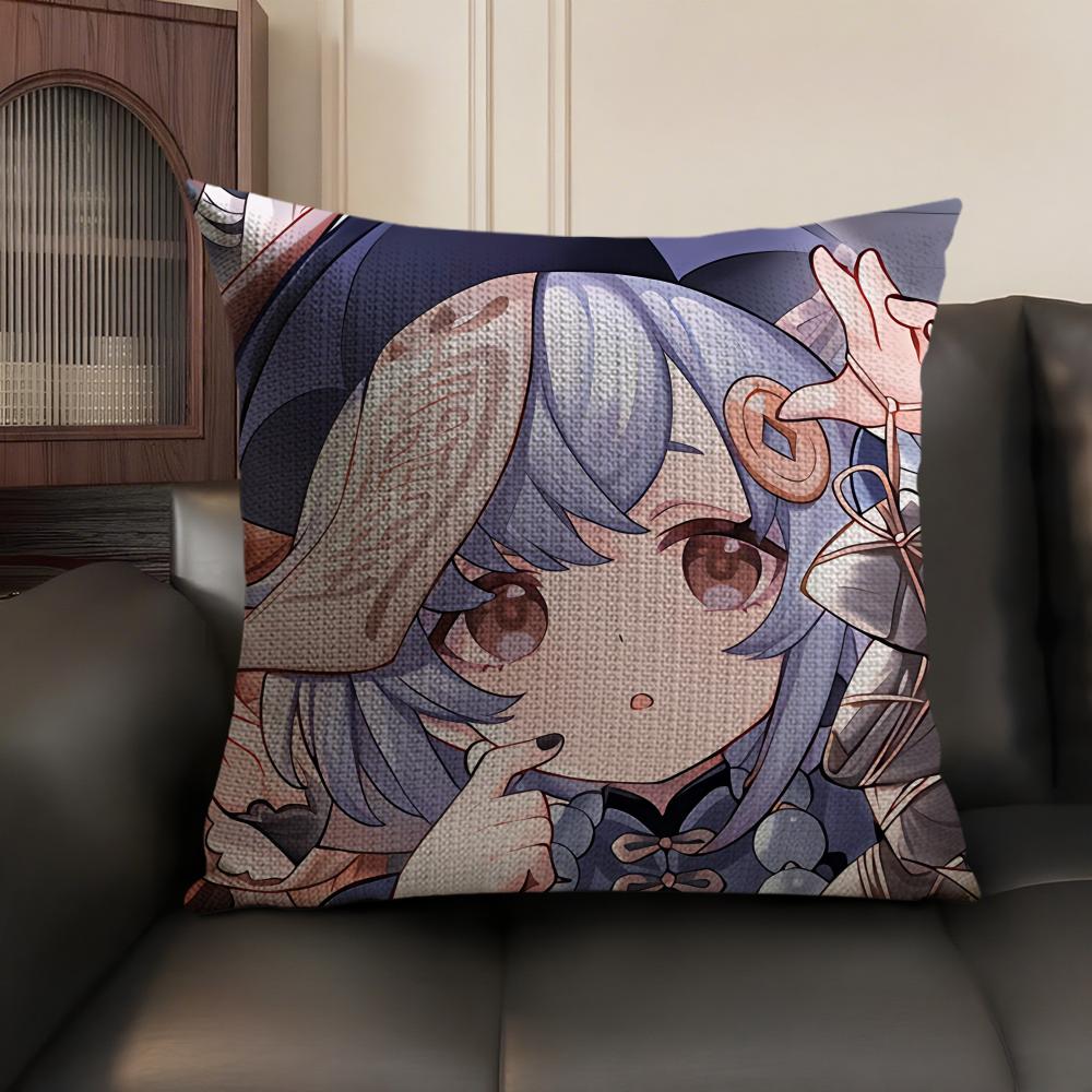 Qiqi Genshin Impact Cute Cushion Cover Natural Linen Organic Fabric DoubleSided Printing Sofa Home Decor Gift Pillow Case