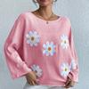 Women's Fashion Casual Flower Print Loose  Sleeve Knitwear Top Sweater