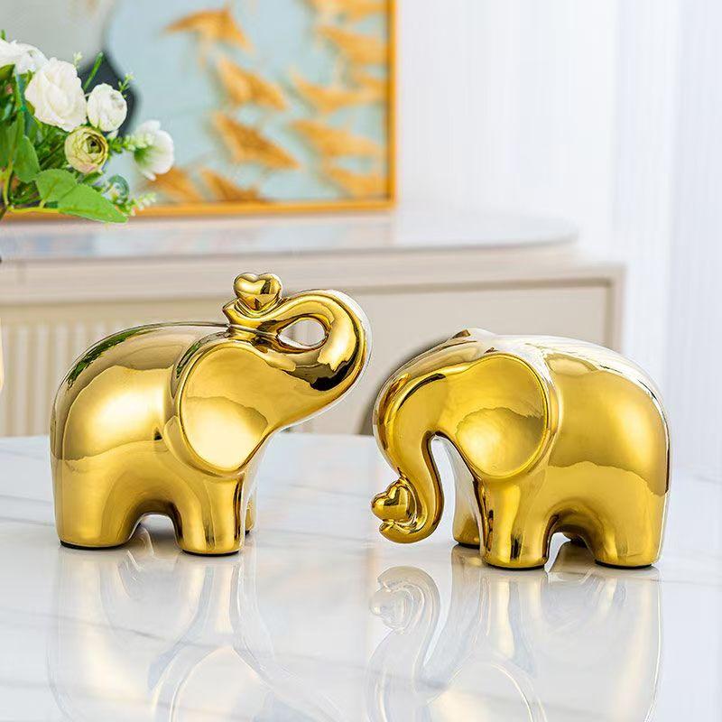 Handmade Ceramic Electroplated Elephant Statue Gold/Silver Home Decor Animal Figurine Wedding Gift  Ornament Office Desk Art