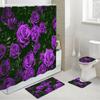 Purple Rose Moon Shower Curtain Waterproof Polyester Washable Non-Slip Mat Rugs Carpet Toilet Seat Cover Bathtub Bathroom Decor