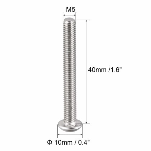 Uxcell M5x40mm 304 Stainless Steel Hex Socket Head Machine Screws, Round Head Bolts, Pack of 10