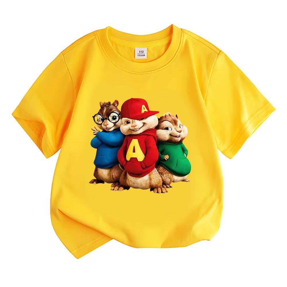 Alvin and The Chipmunks Children's Cartoon Print T-Shirt Cotton Soft Kids Tees Cute Boys Girls Tops O-Neck Short Sleeve Summer