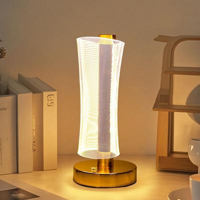 3D Acrylic LED Night Lamp with Gold Base – Starry Sky Waist Design 2, Touch Control Cordless Decorative Table Light for Bedroom, Living Room