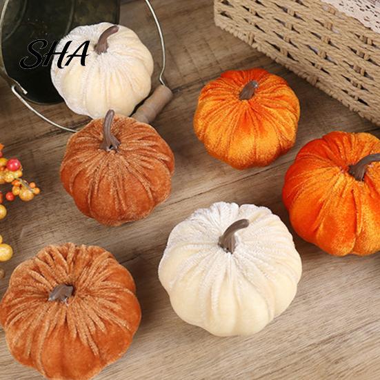Realistic Halloween Pumpkin Decoration Small Velvet Thanksgiving Table Centerpiece, Soft Stuffed Prop for Fall Harvest Farmhouse Themed