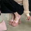 Pesstwei Sexy Platform Ultra High Heels Sandals Women Thick Heels Pearl Exposed Toes Buckle Strap Banquet Party Ladies Shoes