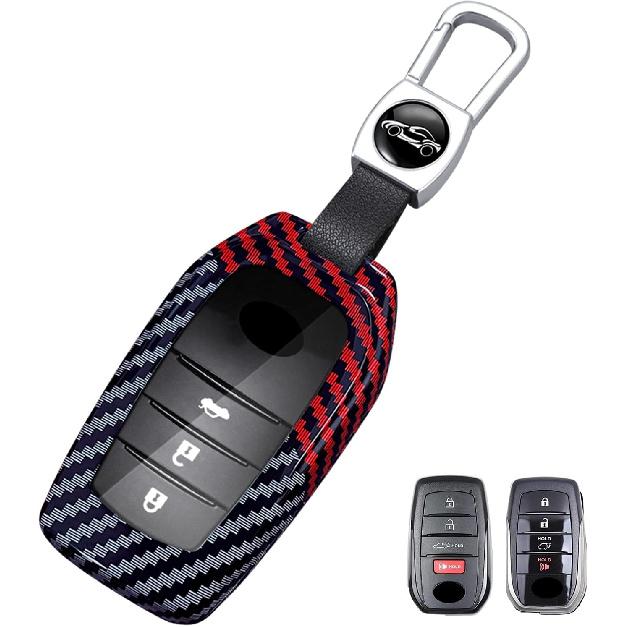 

Carbon Fiber Pattern Key Fob Cover for Toyota Highlander Corolla Tundra Rav4 Land Cruiser Hilux Prius Tacoma Camry etc красный черный