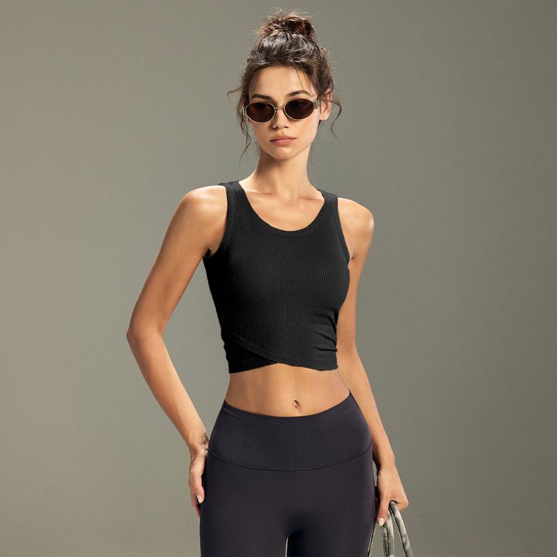 

Mitaogirl Kendall Sports Vest Women s Belt Chest Pad Running Workout Clothes Shockproof Yoga Vest Slimming Top Black(Removable Chest Pad Cross Hem) M