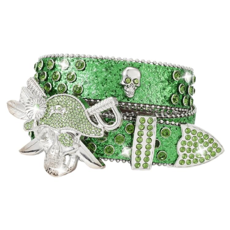 Popular Rhinestones Studded Skull Buckle Belt for Adult Sequined Belt All Matching Western Belt Glittering Belt for Daily