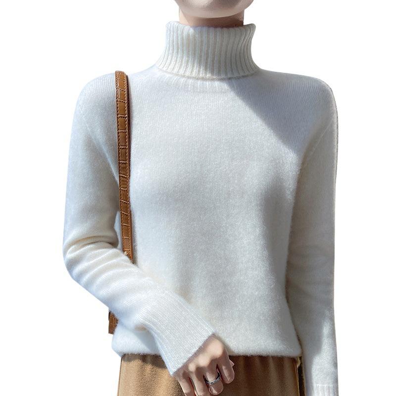 Women's Heavyweight Pure Wool High Neck Sweater - Long Sleeve Cashmere Knit, Perfect for Autumn and Winter