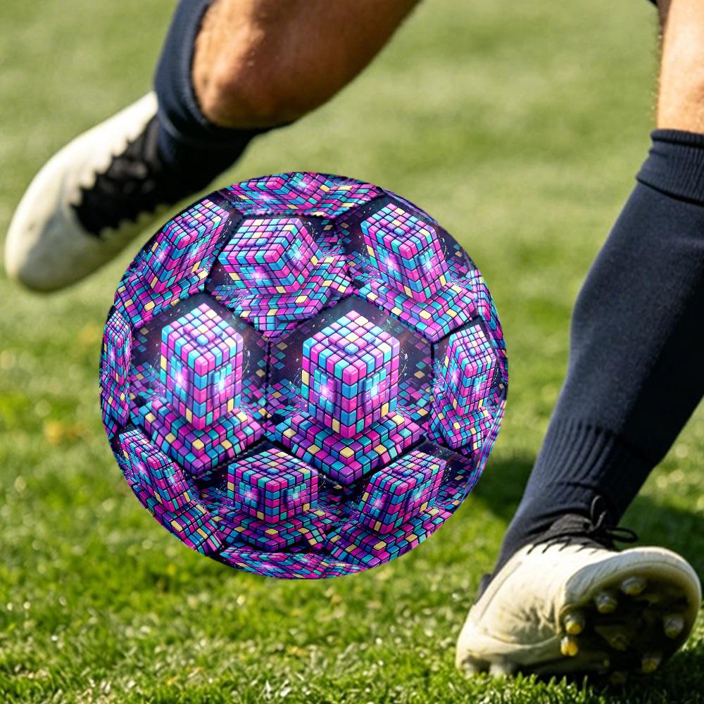 1pc Colorful Cube Puzzle Themed Soccer Ball, Size 5, Lightweight PVC Material, Outdoor Training Soccer Ball Gift. q62280