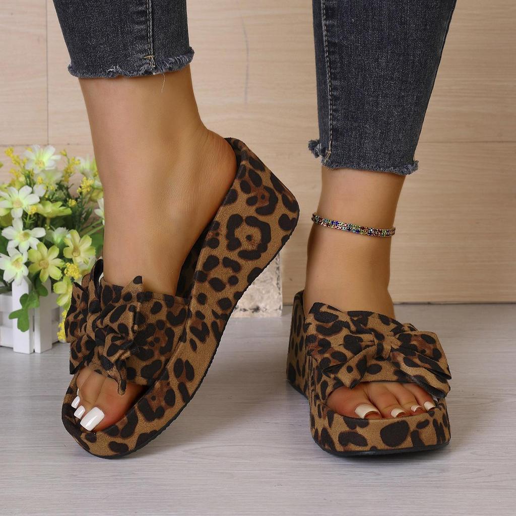 Women's Plus Size Leopard Print Wedge Slippers, Summer 2026