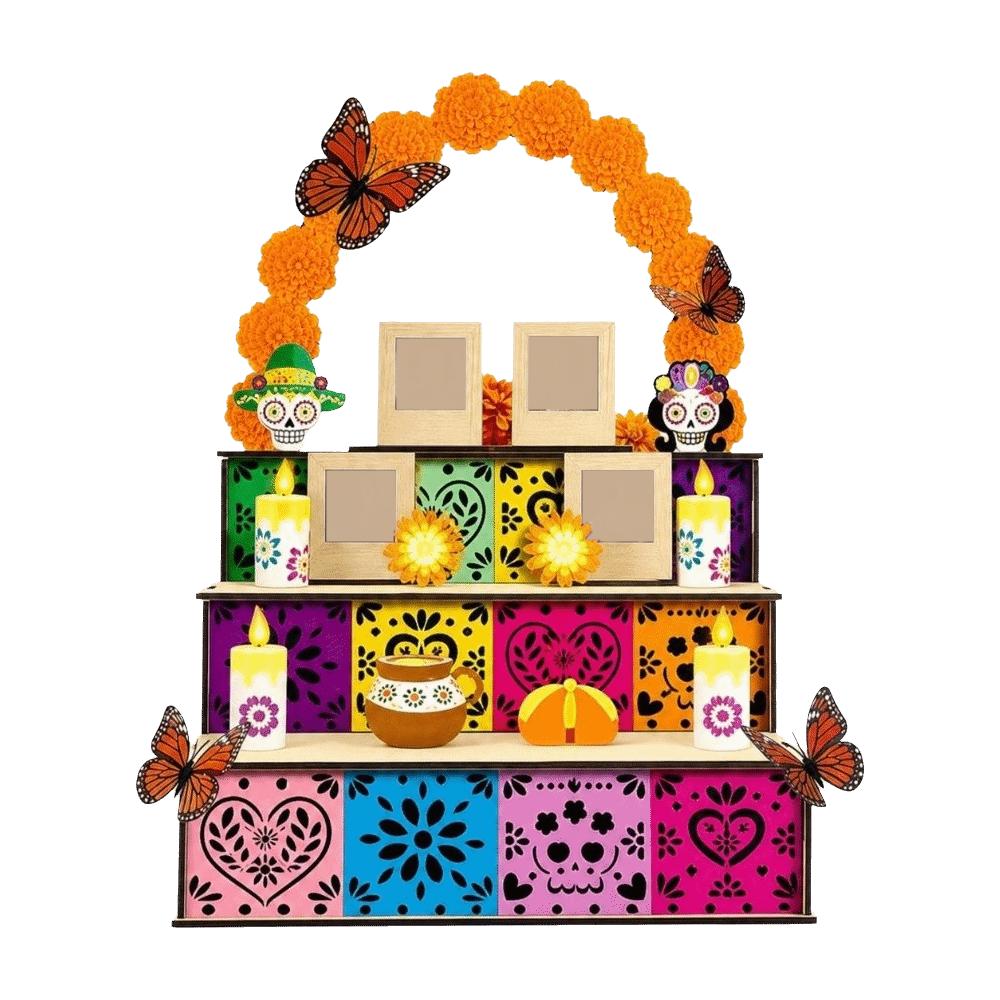 Wooden Mexican Dead Shadow Box Skulls Candles Memorial Display Box Day of The Dead