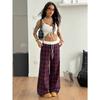 Women High Waist Plaid Splicing Loose Straight Casual Sports Pants