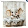 1Pc Cute Elephant Bathtub Shower Curtain With Hooks, 70.8X70.8 Inch, Durable Polyester, Easy To Clean, Whimsical Cartoon Design