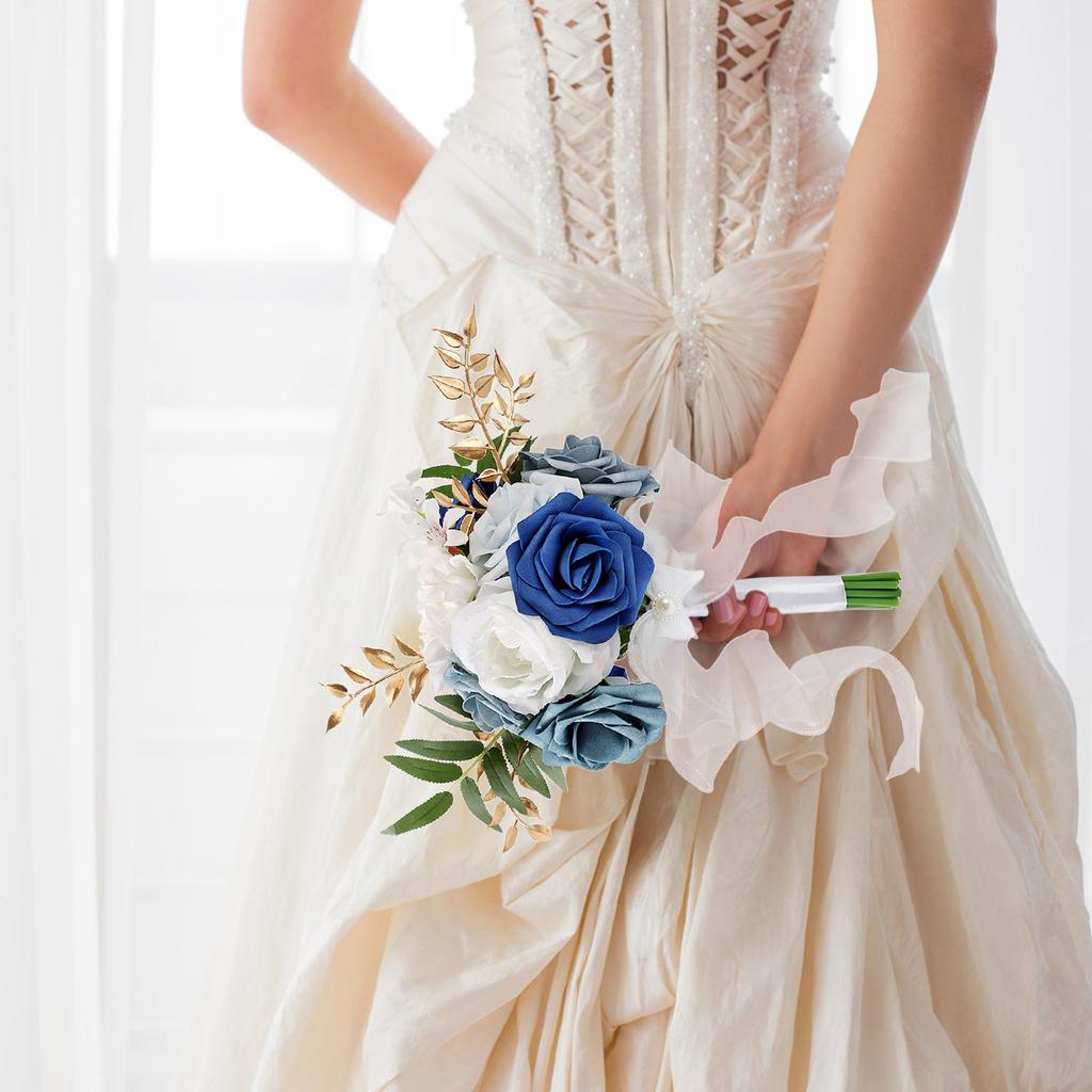 Handmade Wedding Rose Bouquet Bride Bridesmaid Holding Flowers for Festivals Decoration Green