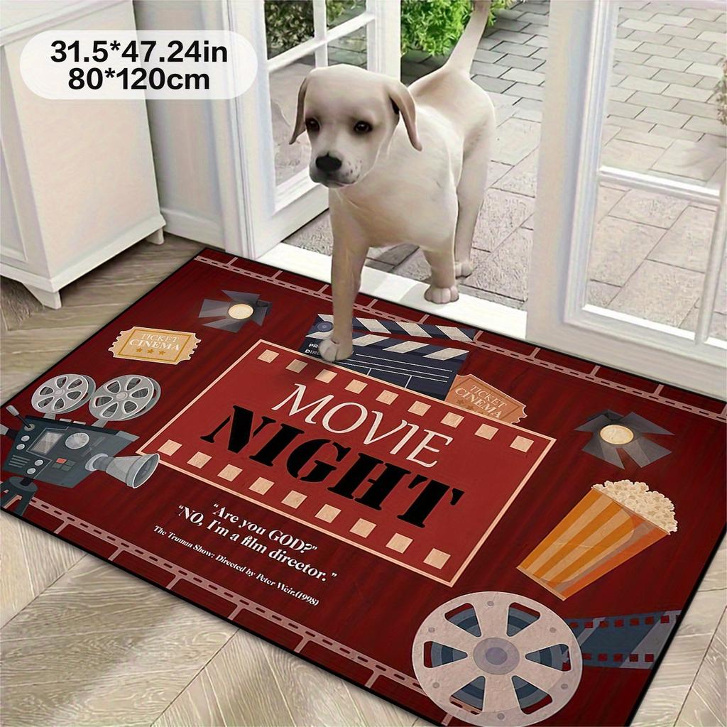 1pc Movie Night Theme Area Rug Non-Slip Machine Washable Decorative Floor Mat for Home Office Kitchen Laundry Room Decor