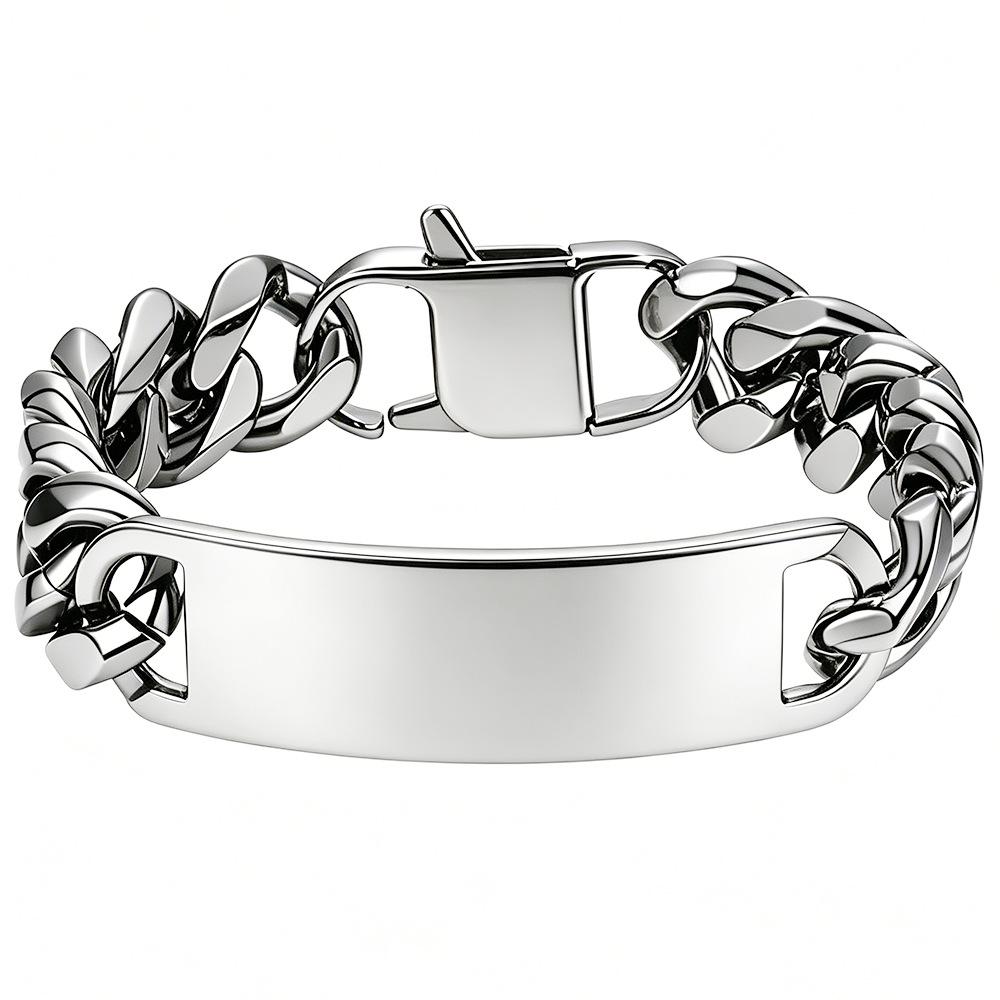 Men's Titanium Steel Cuban Bracelet: Smooth Surface, Curved Plate, European and American Style, Thick Chain, Colorfast, Available in Multiple Styles.