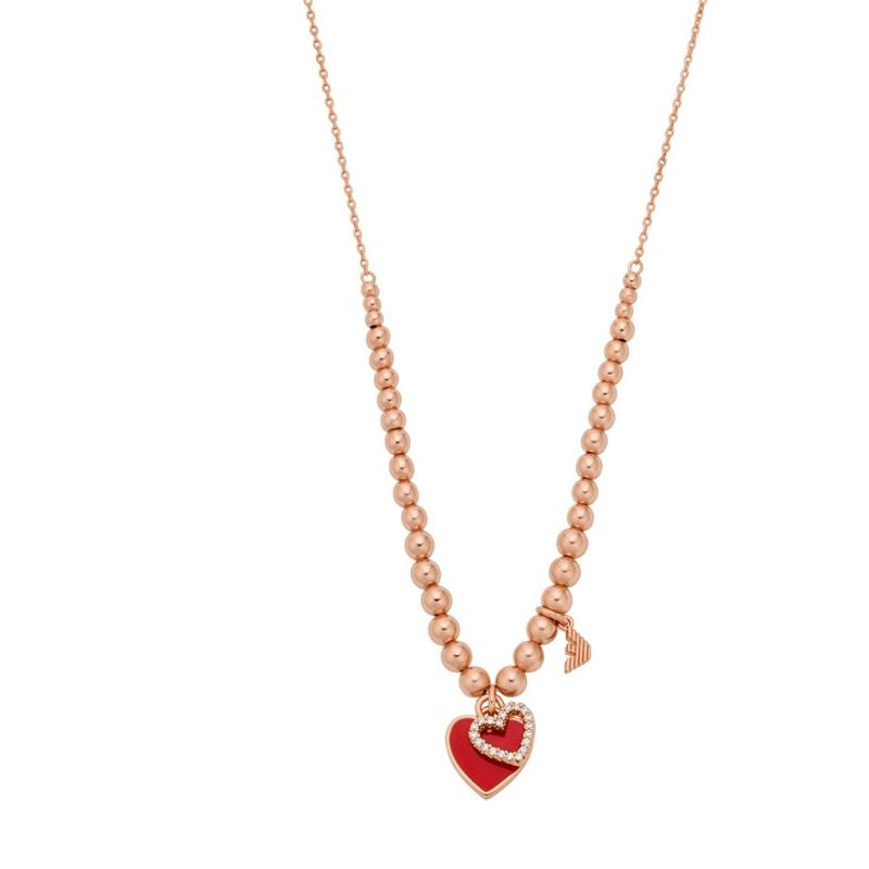 Emporio Armani Valentines Day Limited Edition Fashion Beaded Heart Eagle Logo Zircon Brass Necklace Women necklace Rose-Gold EGS3051221 Basic Packaging-Box