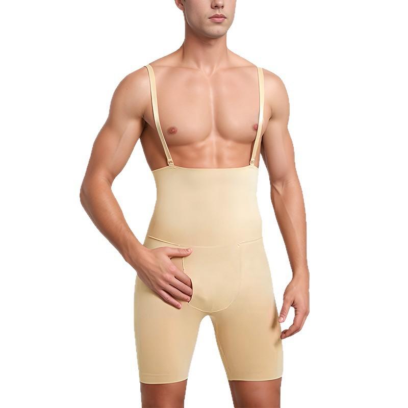 Mens Seamless High-Waist Shapewear Shorts With Adjustable Shoulder Straps Tummy Control Butt Lift Plus Size
