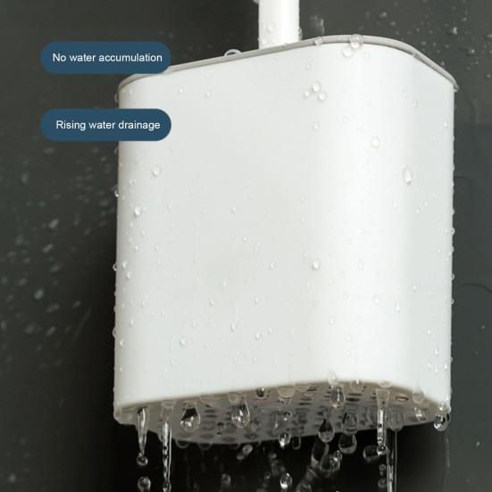 Silicone Toilet Brush Set with L-Shaped Head Long Non-Slip Handles Wall Mounted Holder Compact Bowl Cleaner Brush