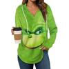 Women's Fashion Hoodies V Neck Long Sleeve Christmas Printed Drawstring Casual Loose Pullover Tops