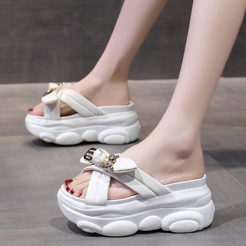 Damskie Nowe Letnie Nowy Kolor Kokardka Gruba Podeszwa Muffin Spadek Spadek Krzyżowe Klapki Buty Damskie