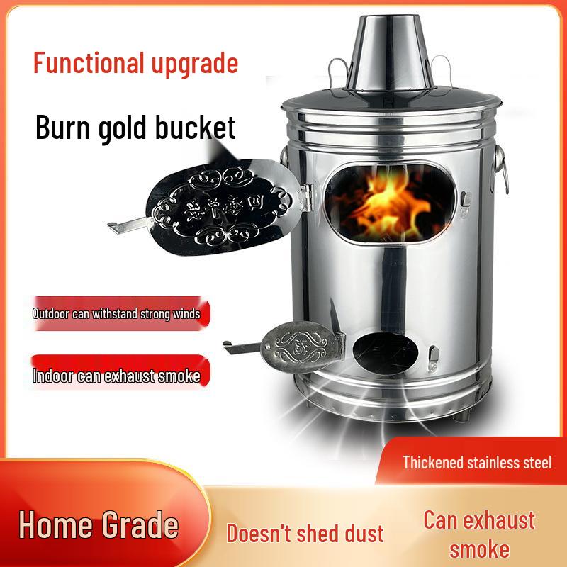 Gold Stainless Steel Indoor Paper Money Burning Barrel for Household and Temple Use