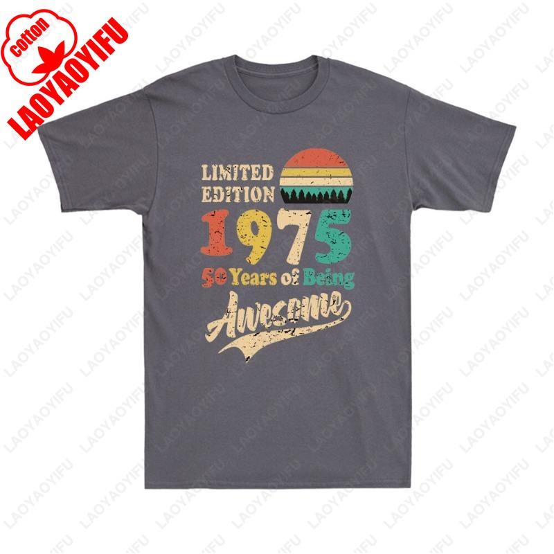 Made in 1975 50 Years of Being Awesome Vintage 50th Birthday Cotton TShirt Vintage Classic Fashion Streetwear Men Women Fun Tees