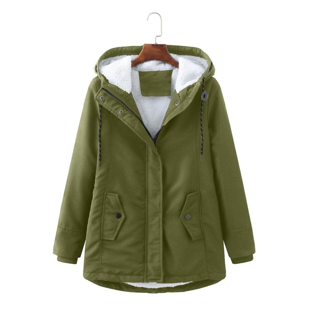 Women's European Size Hooded Lamb Wool Parka Winter Warm Waist Slimming Cotton Coat